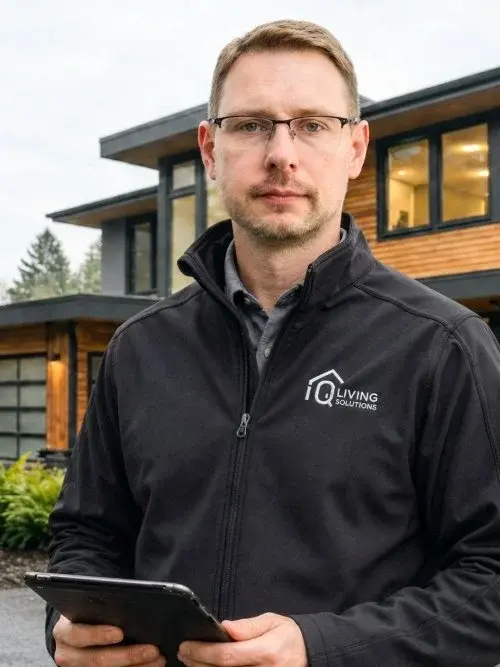 Nick Markevich of iQ Living Solutions holding an inspection tablet